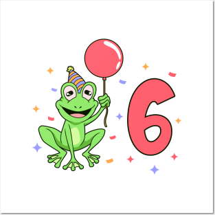 I am 6 with frog - kids birthday 6 years old Posters and Art